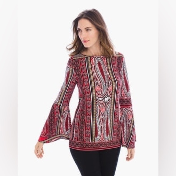 Women's Paisley Print Top - Red - Picture 9 of 9